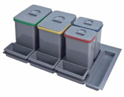 Odpadkový koš do šuplíku 900, 2x15 l + 2x7 l, K90 - šedý plast