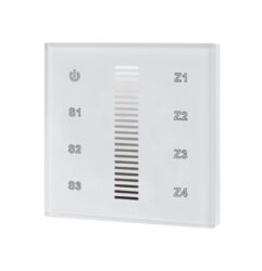 Ovladač dotykový AC 230V čtyřzónový inteligentní na stěnu bílý - Pro stmívání až čtyř nezávislých LED osvětlovacích sestav - vysílač
